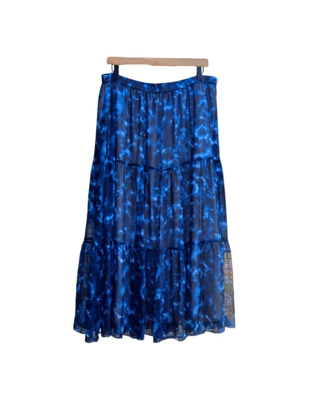 Blue Tie-Dye Boho Skirt Tiered Midi Sheer Outer Layer 1X Linea - Louis Dell'Olio